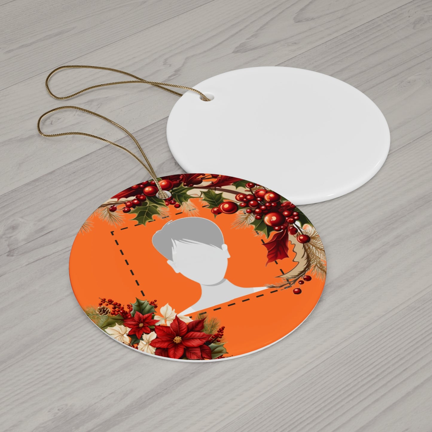 PERSONALIZED Ceramic Christmas Ornament, (Orange) 4 Shapes