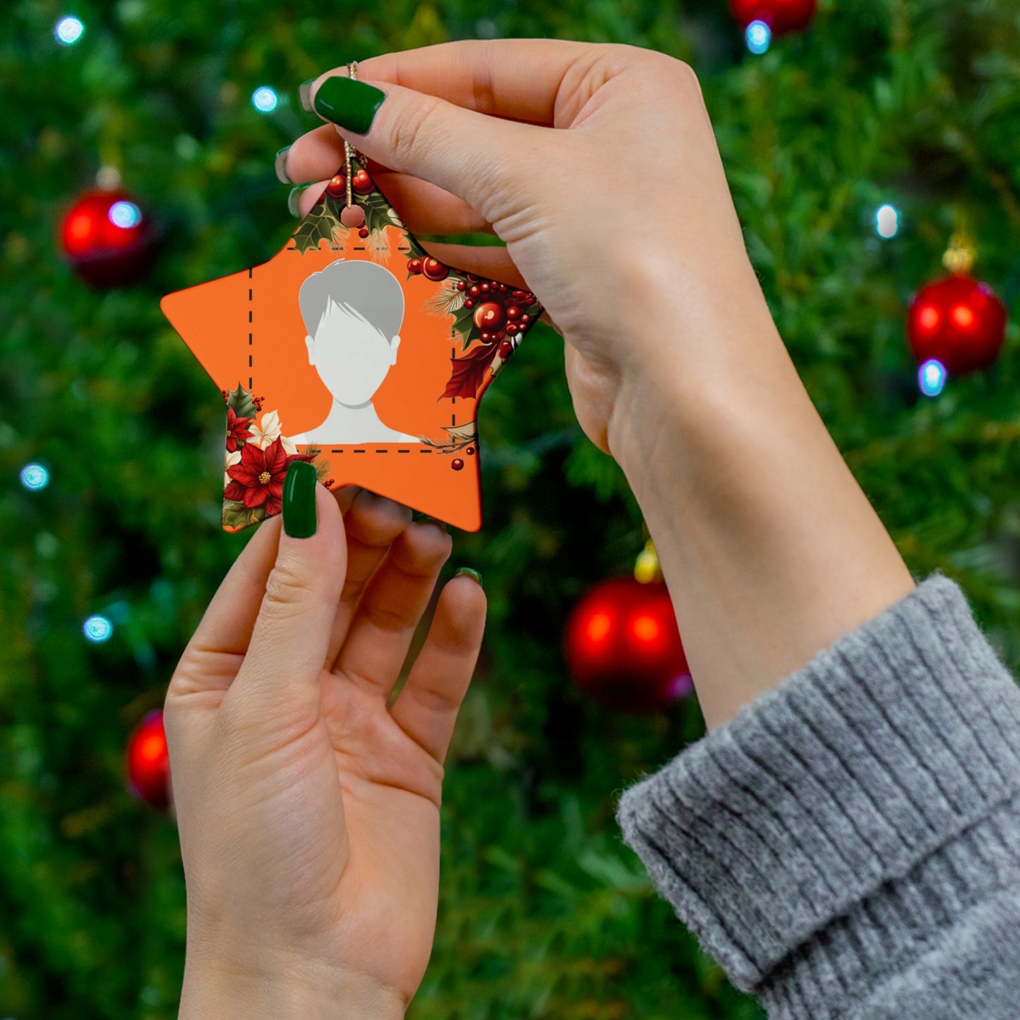 PERSONALIZED Ceramic Christmas Ornament, (Orange) 4 Shapes