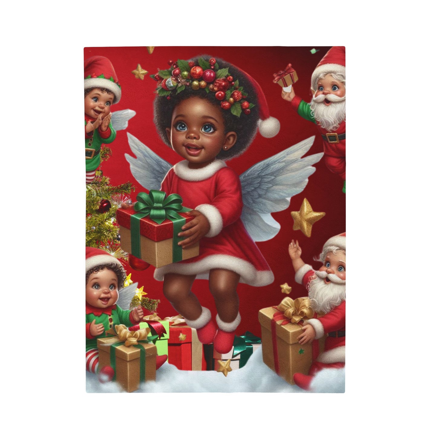 Velveteen Plush Christmas Blanket 'Santa Elves'