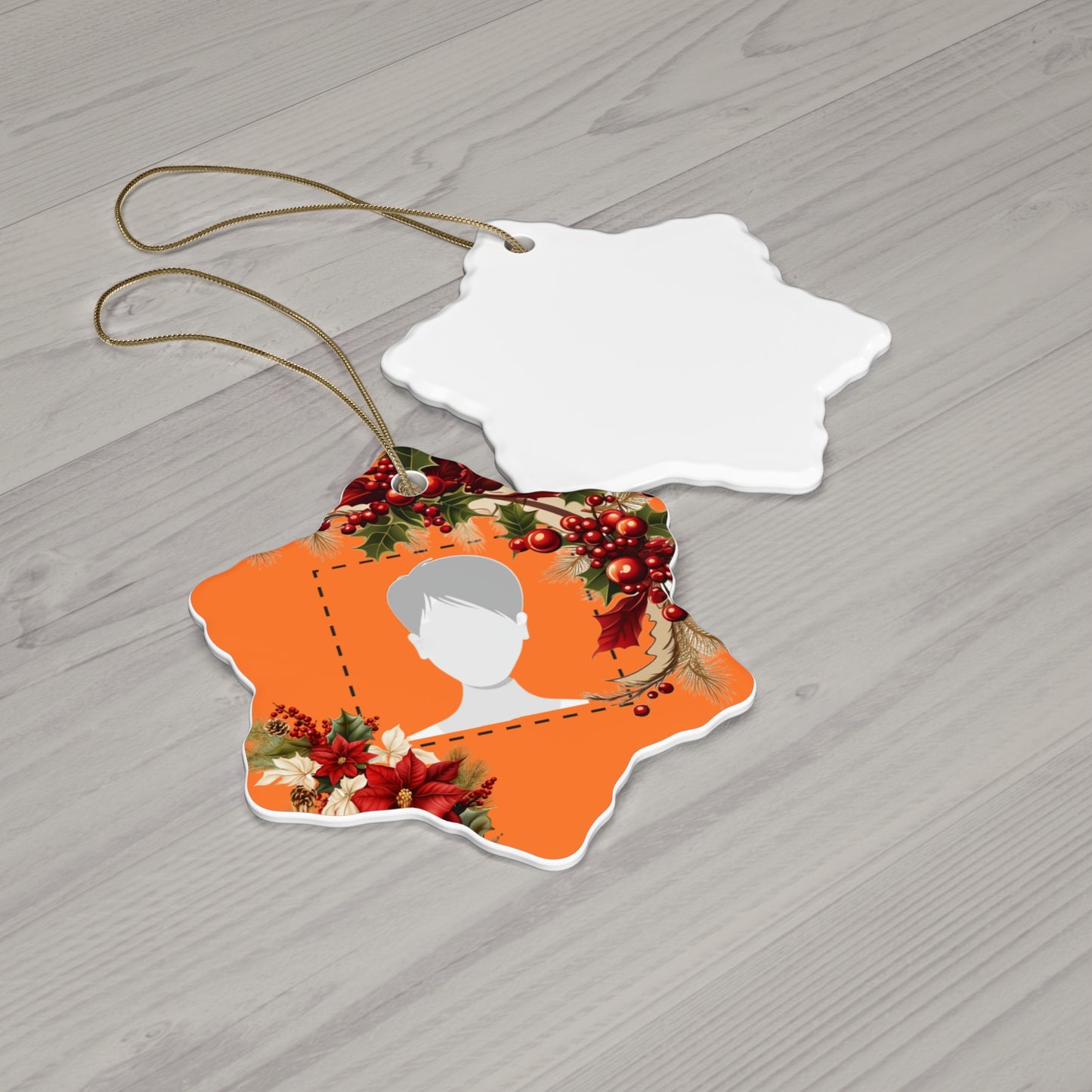 PERSONALIZED Ceramic Christmas Ornament, (Orange) 4 Shapes