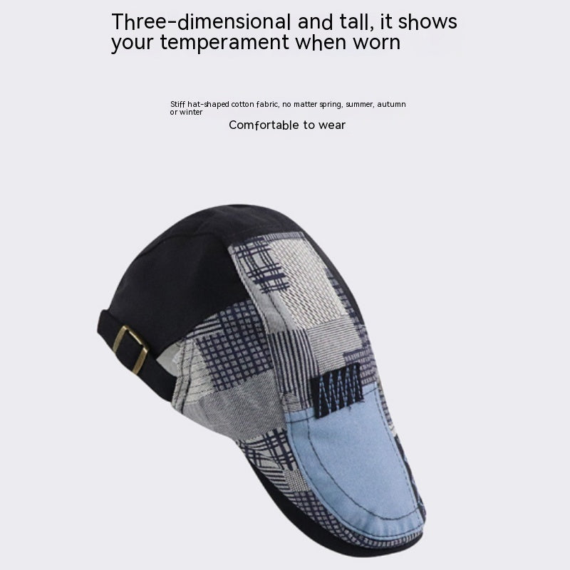 Fashion Retro Patchwork Plaid Peaked Cap