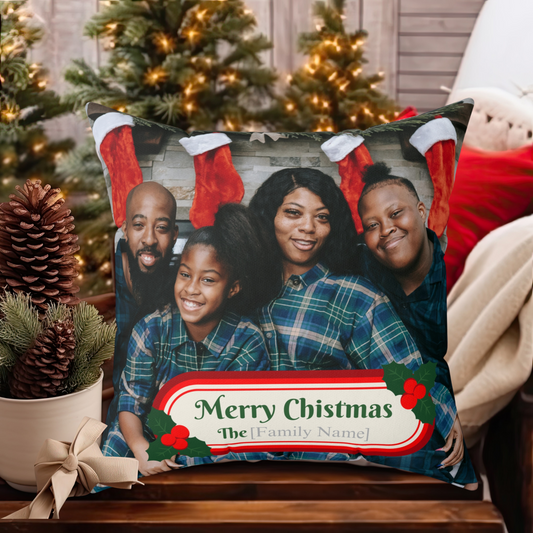 PERSONALIZED Spun Polyester Christmas Square Pillow