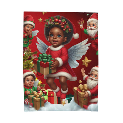 Velveteen Plush Christmas Blanket 'Santa Elves'