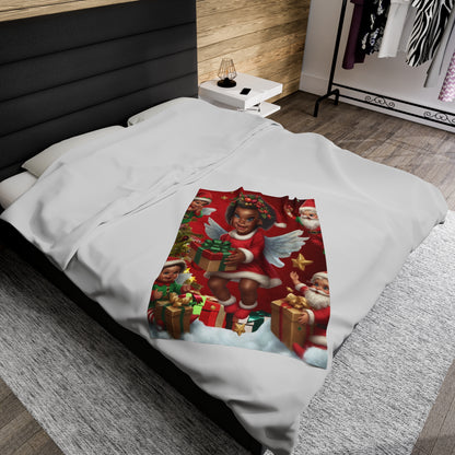 Velveteen Plush Christmas Blanket 'Santa Elves'