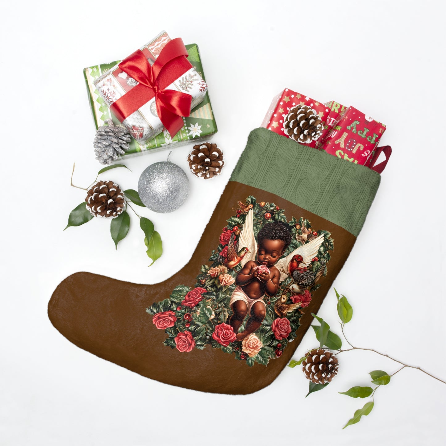 African American Cherub Elves Christmas Stockings 'Beauty'