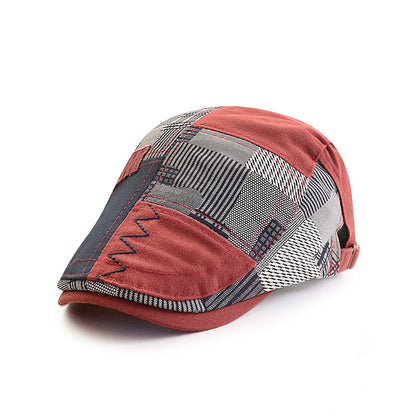 Fashion Retro Patchwork Plaid Peaked Cap