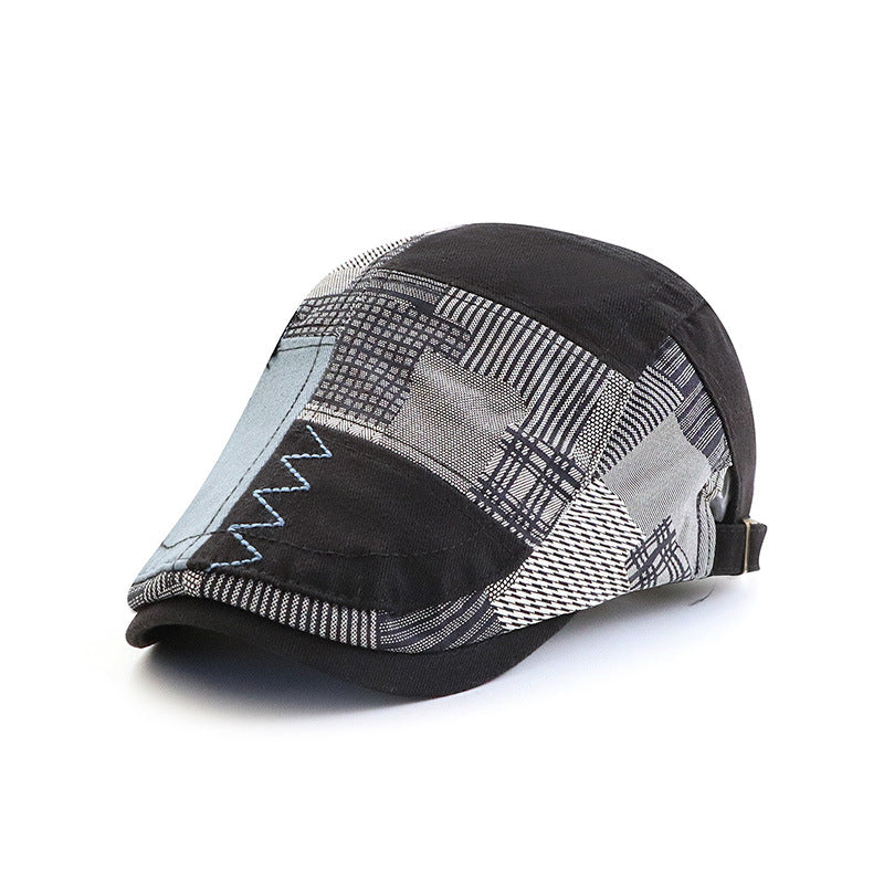 Fashion Retro Patchwork Plaid Peaked Cap