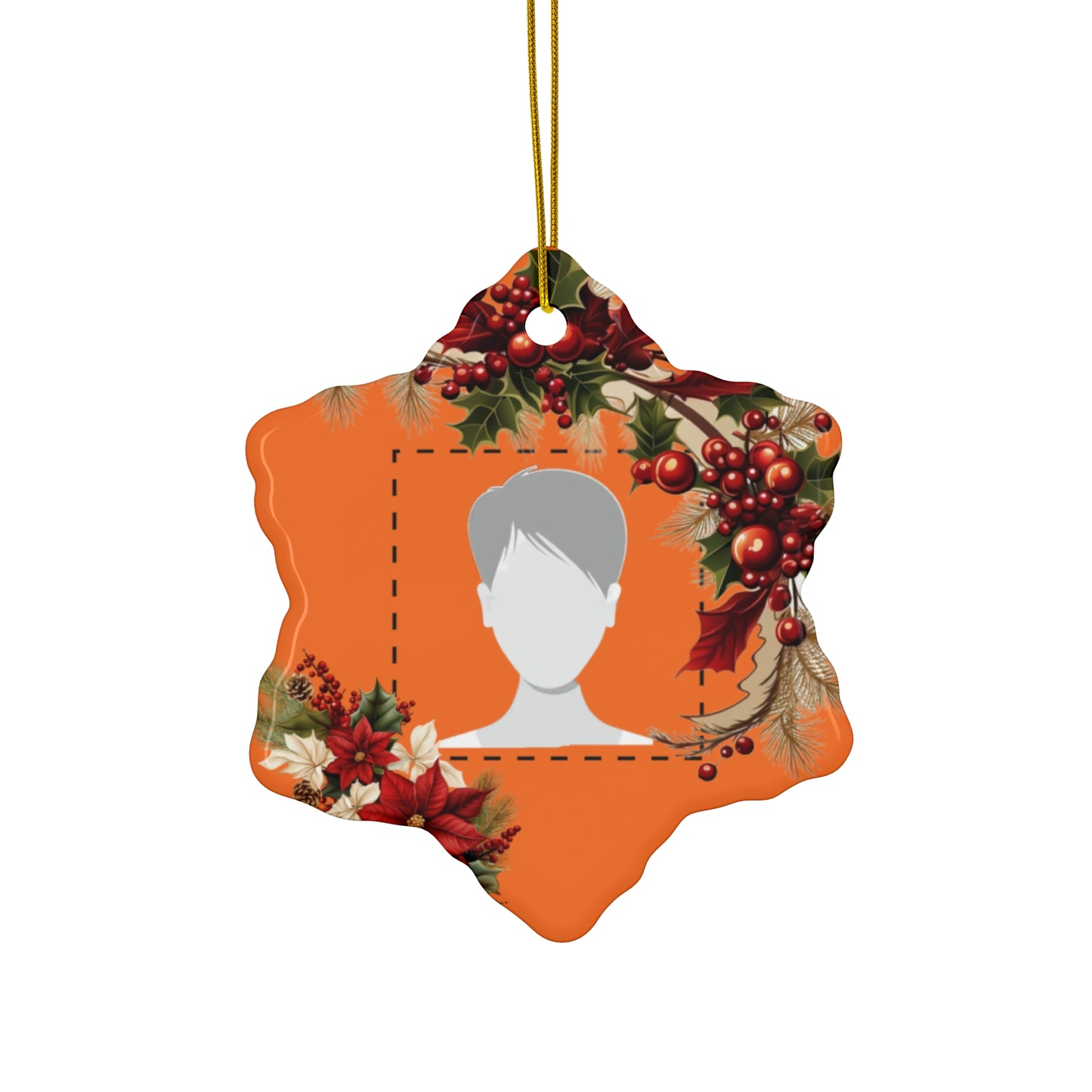 PERSONALIZED Ceramic Christmas Ornament, (Orange) 4 Shapes