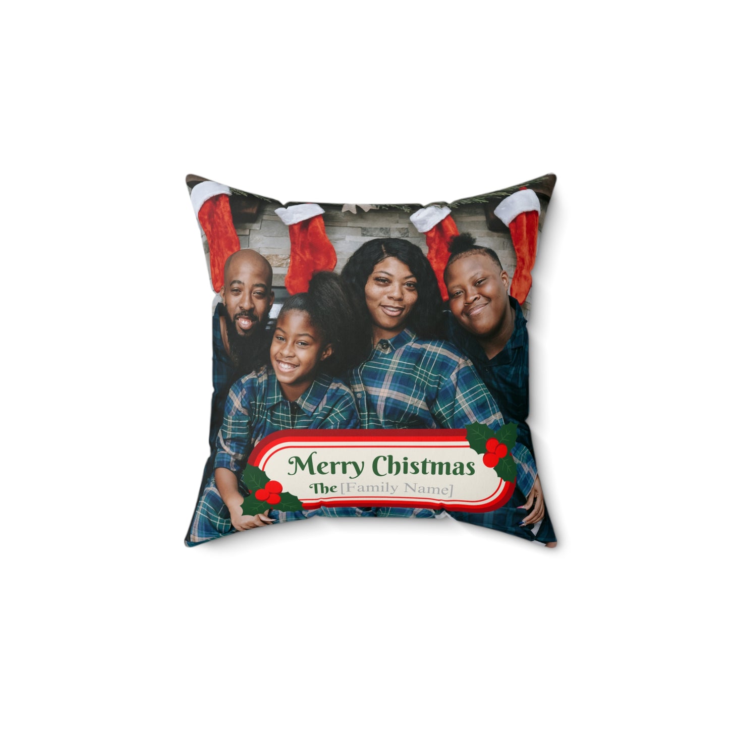 PERSONALIZED Spun Polyester Christmas Square Pillow