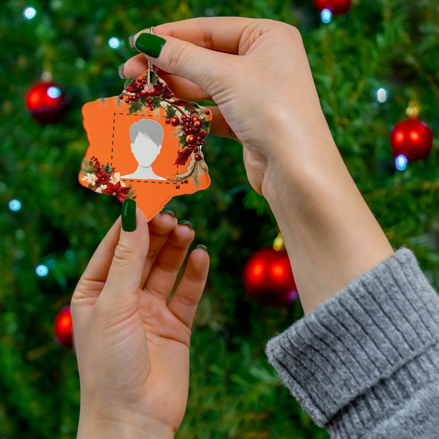 PERSONALIZED Ceramic Christmas Ornament, (Orange) 4 Shapes