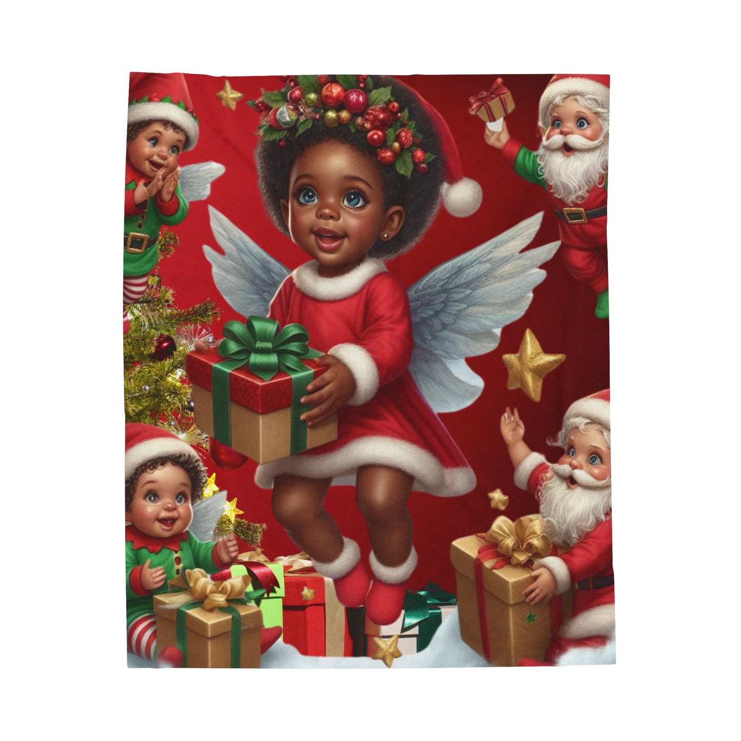 Velveteen Plush Christmas Blanket 'Santa Elves'