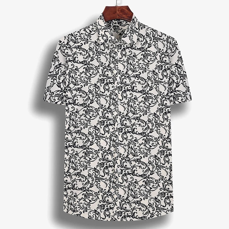 Mens Versatile Casual Short Sleeve Beach Floral Printed Hawaiian Shirts Without Pocket Standard-fit Summer Stylish Flowers Shirt