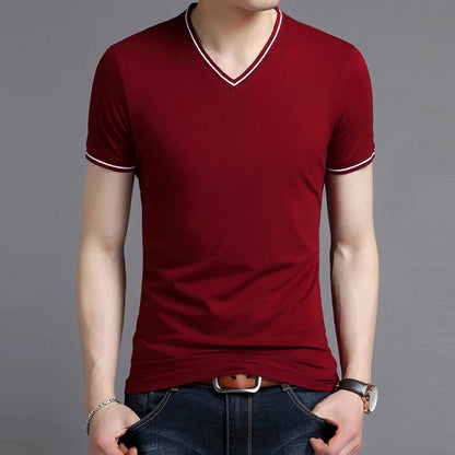 2023 New Fashion Brand Tshirt Mens V Neck Solid Color Summer Trends Tops Street Wear Top Grade Short Sleeve T-Shirt Men Clothing