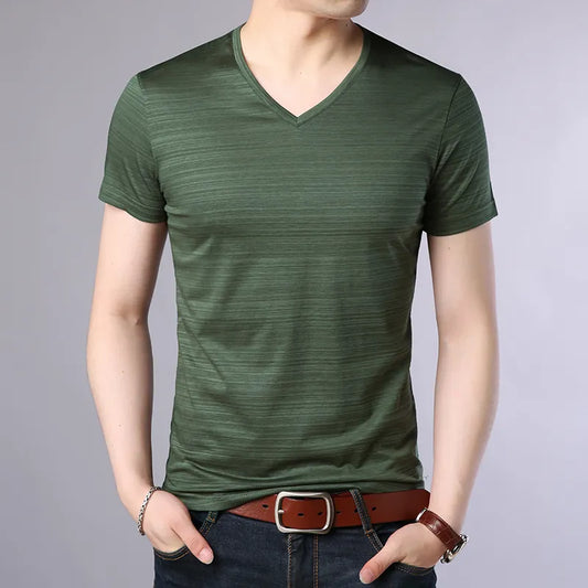 2023 New Fashion Brand T Shirts Men Solid Color V Neck Trends Streetwear Tops Summer Top Grade Short Sleeve Tshirts Men Clothing