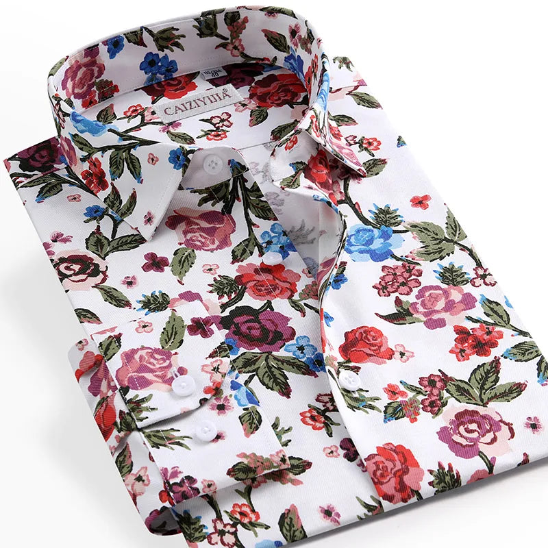 Men Floral Printing Shirt High Quality Casual Fashion Long Sleeve Printed Flower shirts Dress Slim Fit