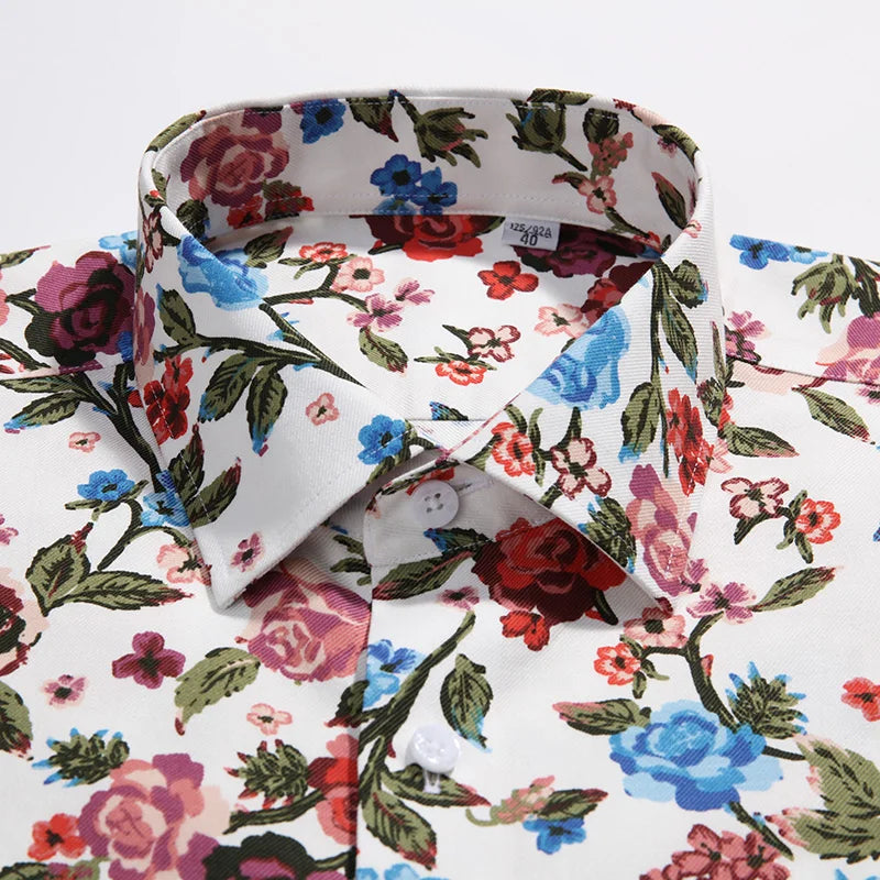 Men Floral Printing Shirt High Quality Casual Fashion Long Sleeve Printed Flower shirts Dress Slim Fit