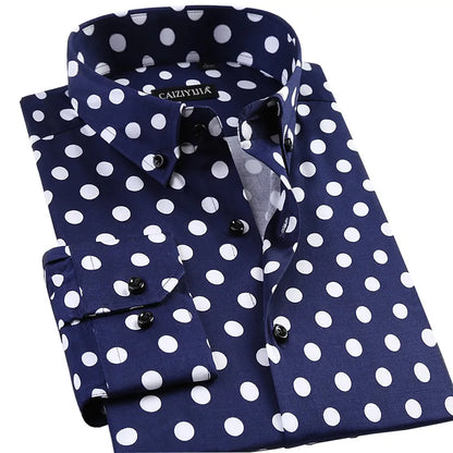 Men's Polka Dot Printing Long Sleeve Shirt Fashion Male Dress Shirts Casual Formal Cotton Clothing