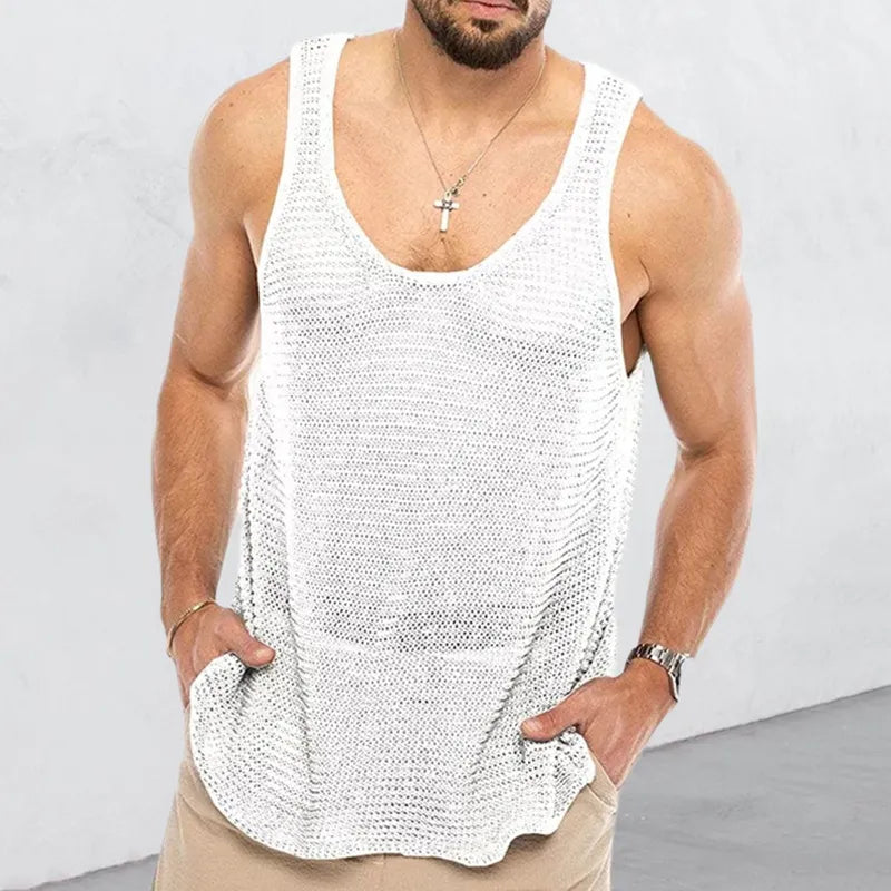 Summer Men Sleeveless Shirt Bodybuilding Gym Tank Top Man Basketball Knitted Tops Slim Casual Vest Sport Singlets Male Clothing