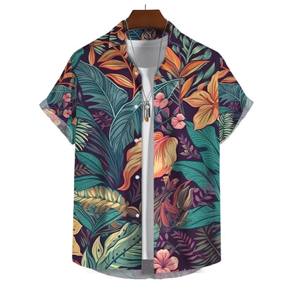 Mens Shirt Large Graphic Print Summer Short-Sleeved Hawaiian Beach Fashion