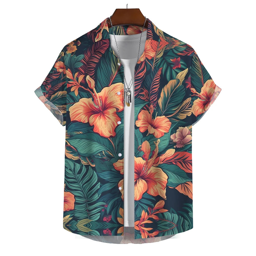 Mens Shirt Large Graphic Print Summer Short-Sleeved Hawaiian Beach Fashion