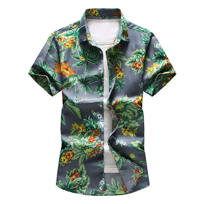 Summer New Men's Hawaiian Shirt Fashion Casual Printing Short Sleeve Flower Shirt Male