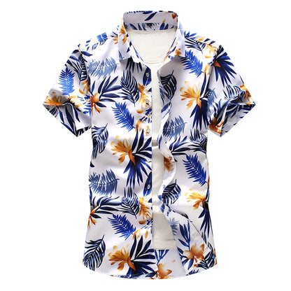 Summer New Men's Hawaiian Shirt Fashion Casual Printing Short Sleeve Flower Shirt Male