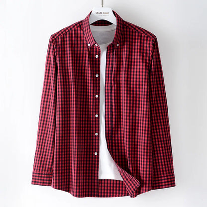 Long-sleeve shirts for men thin single pocket tops plaid social slim fit shirt trends fashion clothes