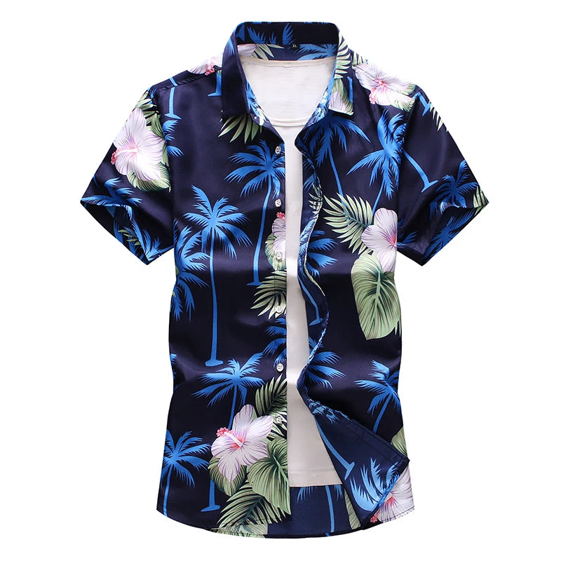 Summer New Men's Hawaiian Shirt Fashion Casual Printing Short Sleeve Flower Shirt Male