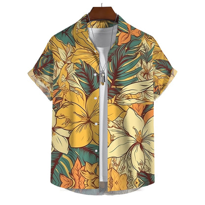 Mens Shirt Large Graphic Print Summer Short-Sleeved Hawaiian Beach Fashion