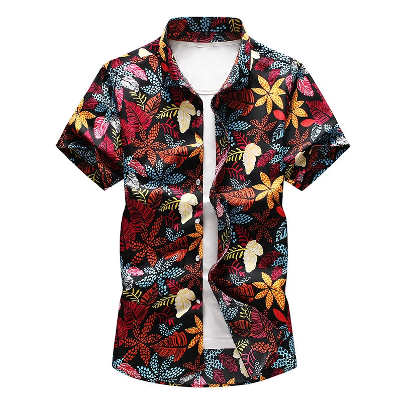 Summer New Men's Hawaiian Shirt Fashion Casual Printing Short Sleeve Flower Shirt Male