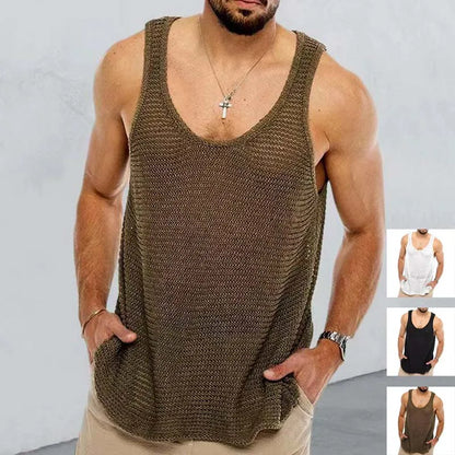 Summer Men Sleeveless Shirt Bodybuilding Gym Tank Top Man Basketball Knitted Tops Slim Casual Vest Sport Singlets Male Clothing