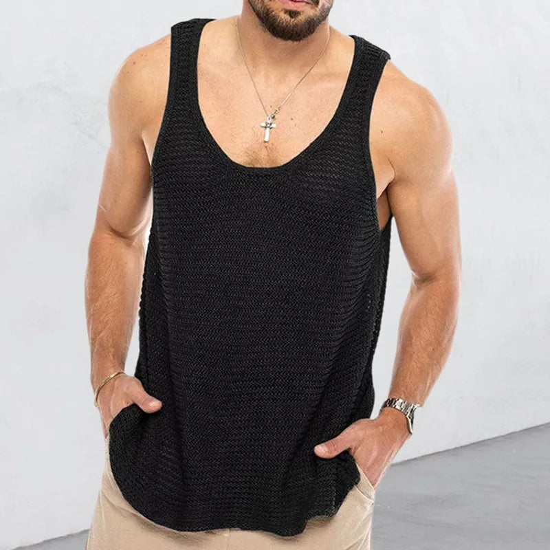 Summer Men Sleeveless Shirt Bodybuilding Gym Tank Top Man Basketball Knitted Tops Slim Casual Vest Sport Singlets Male Clothing