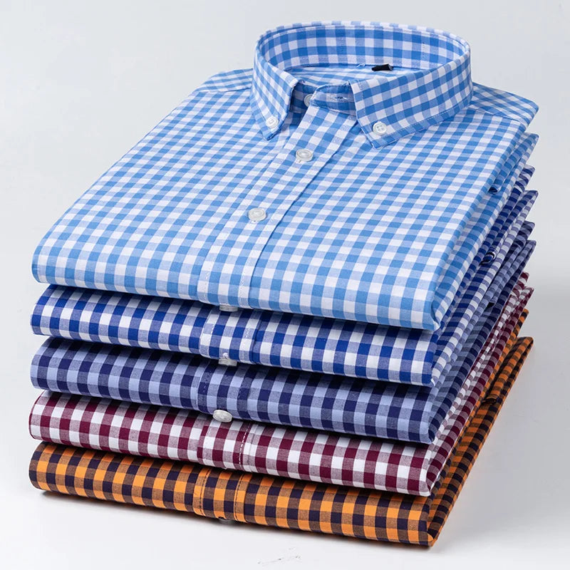 Long-sleeve shirts for men thin single pocket tops plaid social slim fit shirt trends fashion clothes