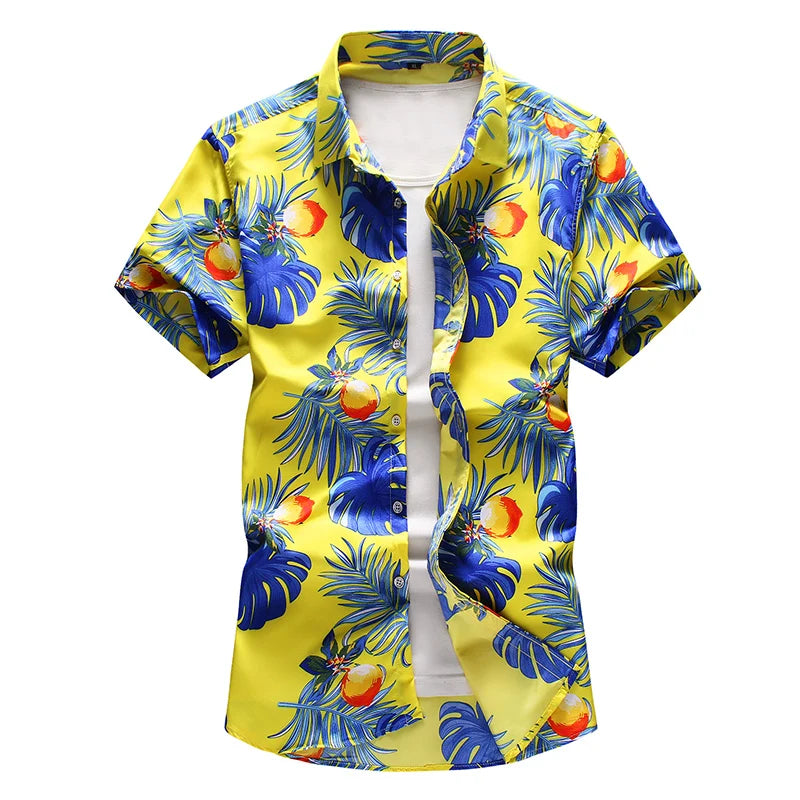 Summer New Men's Hawaiian Shirt Fashion Casual Printing Short Sleeve Flower Shirt Male