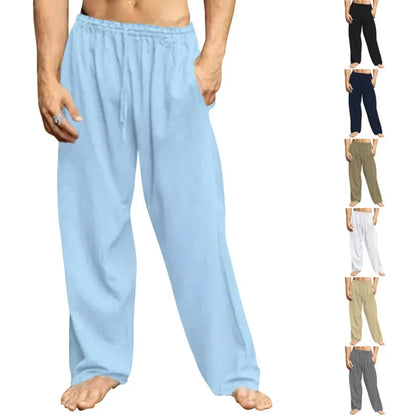 New Men's Cotton Linen Loose Pants Male Summer Casual Solid Color Pants trousers