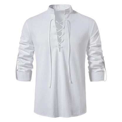 2024 New Men's Casual Blouse Cotton Linen Shirt Tops Long Sleeve Shirts