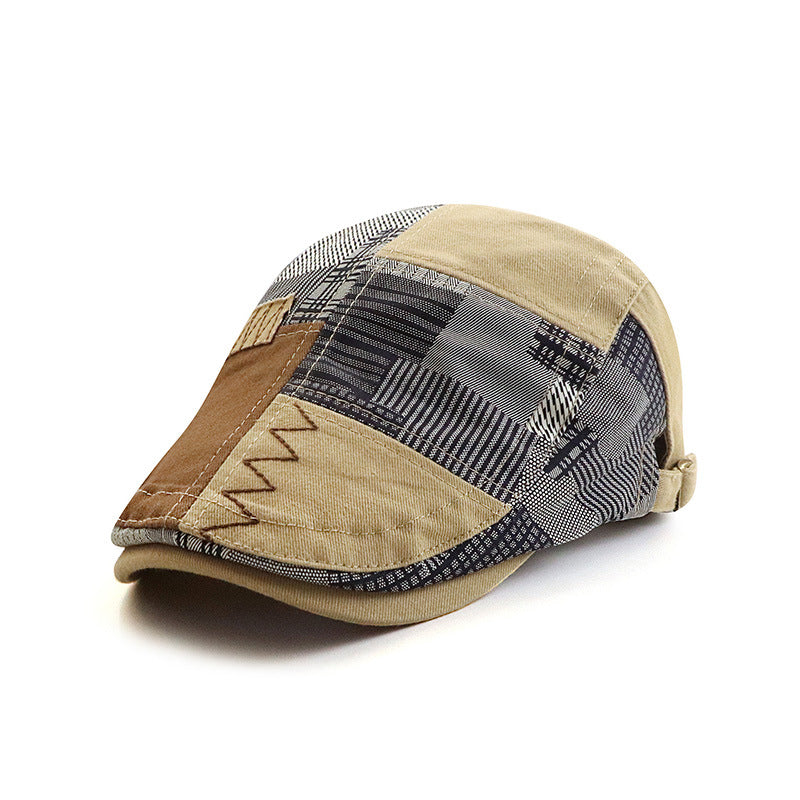 Fashion Retro Patchwork Plaid Peaked Cap