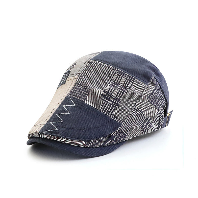 Fashion Retro Patchwork Plaid Peaked Cap