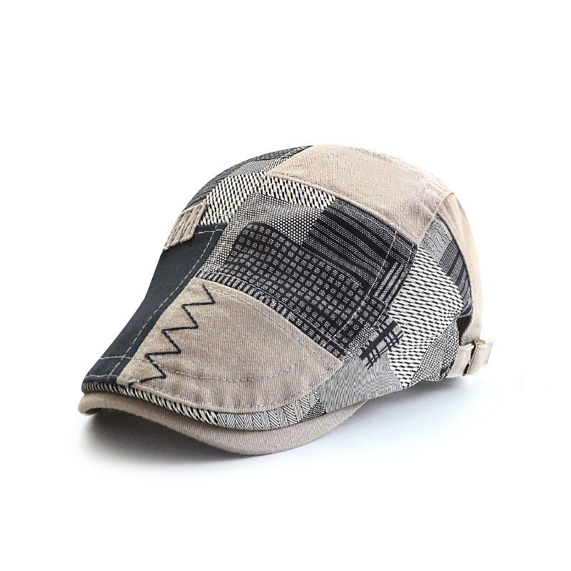 Fashion Retro Patchwork Plaid Peaked Cap